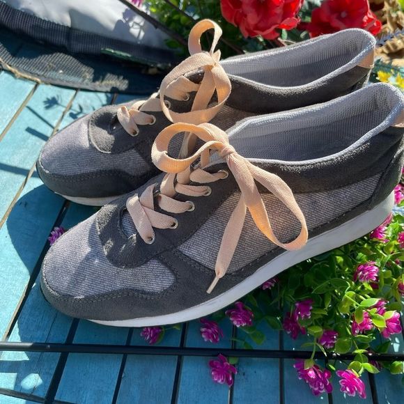 Almendra Grey Tweed Sneaker Peach Laces EU Size 39 US Size 8.5 - Picture 10 of 16